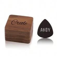 1 PC Personalized Guitar Picks, Custom Text Wooden Guitar Pick Case Box With Engraving, Wood Guitar Pick Organizer Music Gift For Guitarist Musician