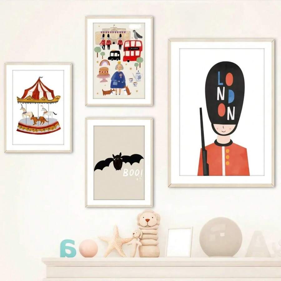 1PC London Bus Queen Car Peace Mouse Bat Wall Art Canvas Painting Nordic Posters And Prints Wall Pictures Baby Kids Room Decor No Frame