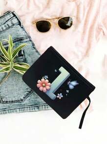 Color Gradient Butterfly Flower Letter A-Z Pattern Tote And Cosmetic Bag Set, Casual Style, Fabric Structure - Black - View 46