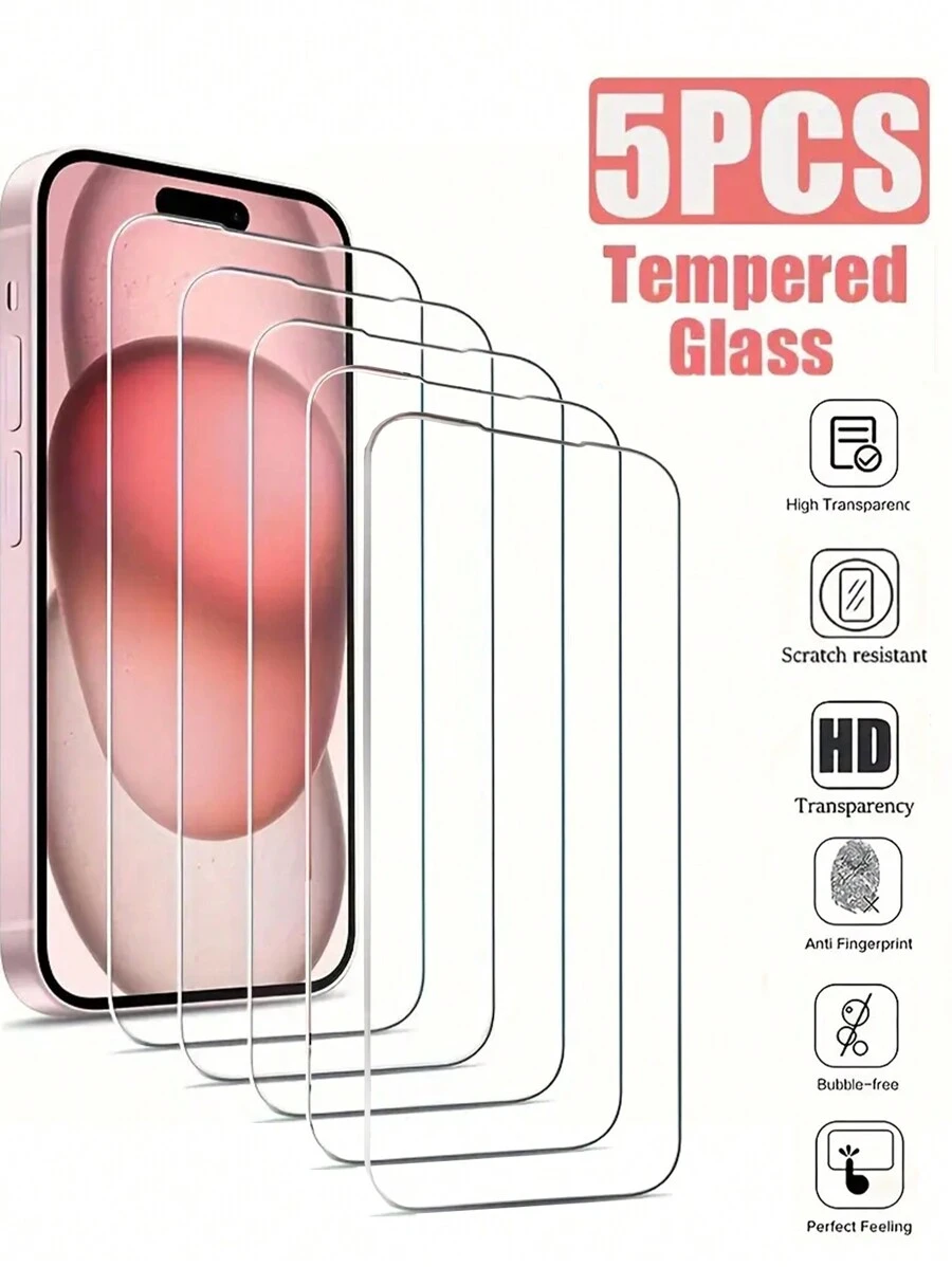 5 Packs HD Dedicated IPhone 16 15 14 13 12 11 Pro Max Tempered Glass Screen Protector Full Coverage Anti-Fingerprint HD Smooth Touch