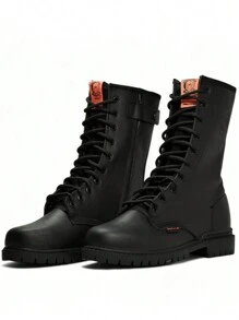 Botas Altas Tácticas Militar o Policía Con Ajuste De Cierre, En Piel De Res, Plantilla Confort, Goodyear Welt, Suela Hule, Bufalo Boots - Negro - Ver 3