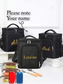 1pc Customized Shoulder Lunch Bag Large Capacity Name Custom In 4 Fonts Lunch Insulated Box Crossbody Cooler Handbags Crossbody Bag Personal Tailor Organizer Thermal Shoulder Bag Canvas Food Tote Bag Insulating Lunch Box Bag For Office For Work Camping Picnic Bag Fridge Bag