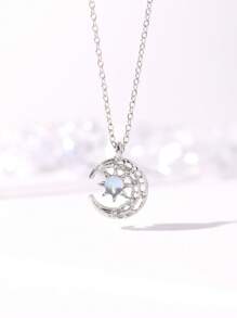 1pc Luxury Charm Necklace Delicate Jewelry Moon Star Shape Rhinestone Chain Elegant Fashion Necklace