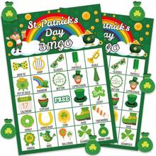 33pcs St. Patrick's Theme Bingo Game Set For Family - Includes 24 Player Cards And Reward Stickers - Green Lucky Clover Festive Paper Party Favors Supplies For Holiday, Gathering And Group Activities