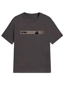 Men's Summer Casual Letter Print Round Neck Short Sleeve T-Shirt - Grey - View 2