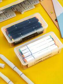 1 pièce/3 pièces/5 pièces Étui à crayons transparent grande capacité - Boîte de rangement en plastique à couvercle articulé, adaptée pour les fournitures scolaires et de bureau, organisation de bureau