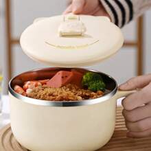 1pc 1300ml/44.41oz Stainless Steel Instant Noodle Bowl With Lid, Dorm Student Ramen Cup, Sealed Portable Noodle Strainer Bowl, Kitchen Portable Tableware,School Supplies