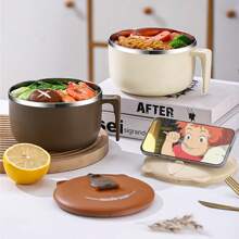 1pc 1300ml/44.41oz Stainless Steel Instant Noodle Bowl With Lid, Dorm Student Ramen Cup, Sealed Portable Noodle Strainer Bowl, Kitchen Portable Tableware,School Supplies