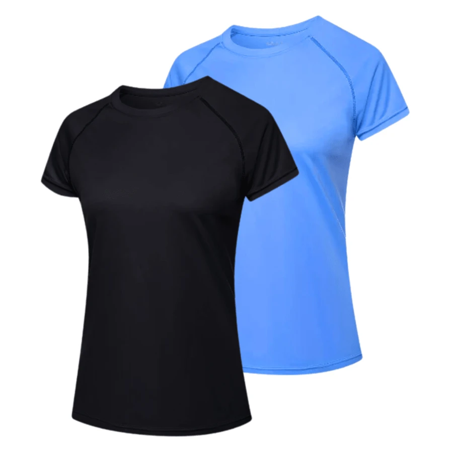 Kit 2 Basic Women's Dry Fit T-Shirts Gym Workout Blouse - 淺藍色 - 查看 1