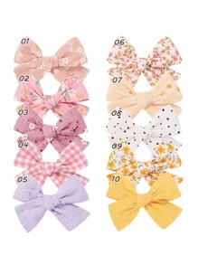 10pcs Kids Fabric Bow Hair Clips, Handmade Embroidered Printed Alligator Hair Clips, Elegant Children Hair Accessories, Girls Decorative Hair Clips, Suitable For Daily Use