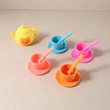 13 件婴儿过家家硅胶玩具、厨房茶具套装逼真玩具，适合儿童、幼儿、男孩和女孩的生日礼物 - 彩色 - 查看 6