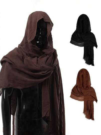 1 PC Men&Women Scarf Vintage Soft Fabric Comfortable Breathable Solid Color Keep Warm Spring Male Hood Cloak Medieval Costume For Banquet Cosplay Halloween