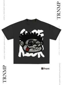 Y2K,Street Harajuku Fashion Big Head....Fashionable Cotton Men's T-Shirt, Multi-Color Optional, Surprise Gift For Friends And Family, Christmas Drop Shoulder Sleeves Round Neck - 黑色 - 查看 1