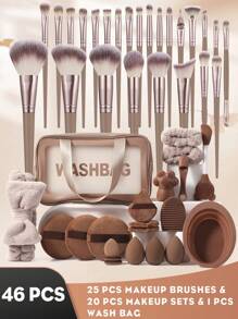 6/39/41/43/46/51PCS Makeup Tools Set Including:1pc Multi-Functional Zipper Toiletry And Cosmetic Bag Waterproof+30PCS Makeup Brush Sets+3PCS Makeup Sponges+3PCS Triangle Powder Puffs+3PCS Mini Air Cushion Powder Puff+1pc Hairband+2PCS Hand Bowl Strap+3PCS Circular Powder Puffs+2PCS Makeup Brush Cleaning Tools+1pc Nose Wash Brush+1pc Facial Mask Brush+1 Pc Silicone Cat Paw Face Brush - 彩色 - 查看 13