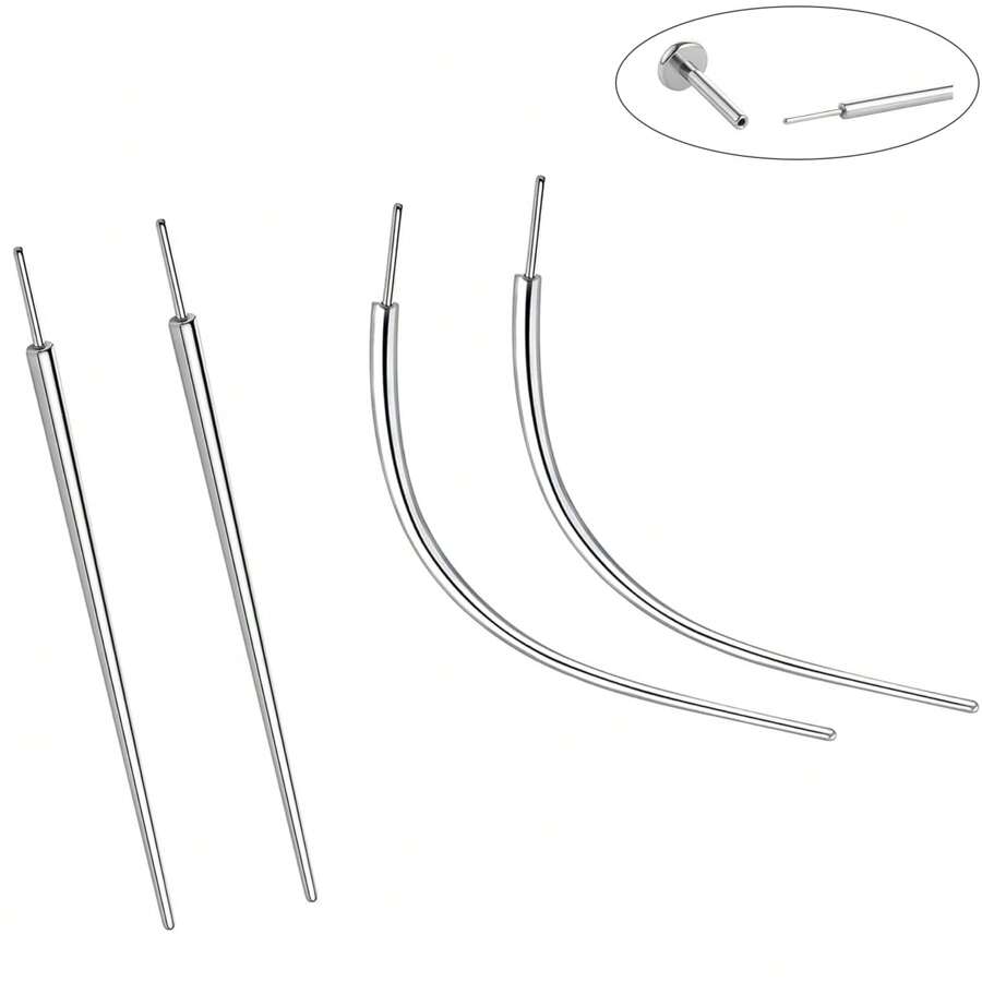 2 Pcs Stainless Steel 14G 16G 18G Threaded Piercing Taper Threadless Piercing Taper Insertion Pin For Ear/Nose/Navel/Nipple/Lip/Eyebrow Stretcher Body Piercing Stretching Kit Assistant Tool - Silver - View 1