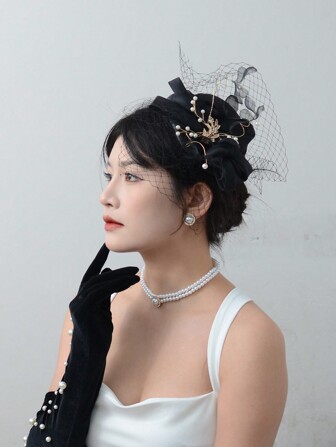 优雅法式海军蓝女士迷你帽子，适合舞会、派对、茶会、装饰帽、婚纱摄影、复古风格，适合所有季节，贵妇礼服配饰