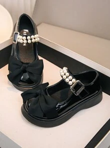 Mädchen glänzende schwarze Schleifen Dekor Mode niedliche flache Loferschuhe, weich und bequem