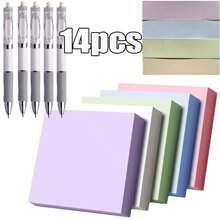 14pcs Morandi Color Sticky Notes Pen Set, Motivational Sticky Notes For Students And Office Use, Assorted Color Notes - Multicolor - View 7