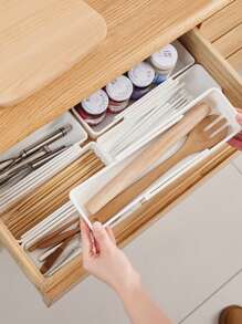 1 pieza Caja de almacenamiento retráctil para cajón de cocina, caja de clasificación de vajilla, caja de clasificación multiusos para útiles de oficina
