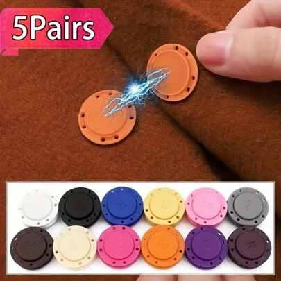 5 对隐形磁性按扣 - 黑色塑料缝纫纽扣，适用于夹克和毛衣，隐藏式紧固件，适合服装制作