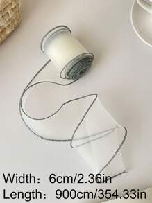 彩色边缘鱼骨纱丝带礼品包装丝带，高品质花卉装订丝带，节日礼品丝带，蝴蝶结，蛋糕花卉装订，DIY蝴蝶结 - 淺灰色 - 查看 11