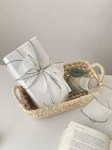 彩色边缘鱼骨纱丝带礼品包装丝带，高品质花卉装订丝带，节日礼品丝带，蝴蝶结，蛋糕花卉装订，DIY蝴蝶结 - 淺灰色 - 查看 9