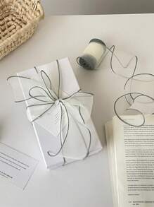 彩色边缘鱼骨纱丝带礼品包装丝带，高品质花卉装订丝带，节日礼品丝带，蝴蝶结，蛋糕花卉装订，DIY蝴蝶结 - 淺灰色 - 查看 8