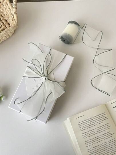 Colorful Edged Fishbone Organza Ribbon Gift Wrapping Ribbon, High Quality Floral Binding Ribbon, Festival Gift Ribbon, Bow, Cake Floral Binding, DIY Bow