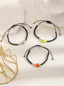 Sports-Themed Adjustable Braided Drawstring Bracelet With Football, Basketball, Baseball, Volleyball, Tennis Pendant Charms For Men - Multicolor - View 7