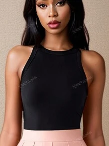 Top da donna senza maniche per fitness - Canotta aderente monocromo, stile casual per indossare sopra o come intimo