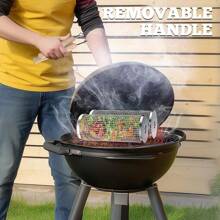 1pc Nesting Grill Basket, Removable Wooden Handle, 304 Stainless Steel, Rolling Grilling Net, BBQ Accessories Tools For Vegetables Shrimp, Outdoor Cooking Camping, Gifts For Men Dad Husband