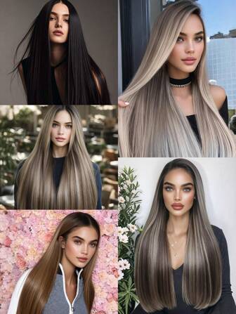 NOBLE 13*6 蕾丝前假发 合成蕾丝前假发 预拔长直发 无胶假发 深棕色蕾丝假发 女士蕾丝前假发 蕾丝前角色扮演假发