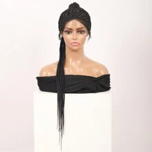 Tóc giả tết đuôi ngựa cao ren toàn phần màu đen cho phụ nữ 30 inch Tóc giả tết hộp với tóc trẻ em Tóc giả tết xoắn tổng hợp nhẹ làm thủ công bằng ren đôi - Natural Black - Xem 2