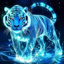 JOZYSH 5D Diamond Painting Kit - Glow-In-The-Dark White Tiger, Grote Frameloze DIY Craft, Ronde & Vierkante Diamanten Strass, Acryl Edelstenen Kunst Voor Thuis Muurdecoratie, Geschikt Voor Beginners
