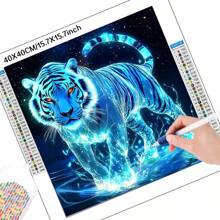 JOZYSH 5D Diamond Painting Kit - Glow-In-The-Dark White Tiger, Grote Frameloze DIY Craft, Ronde & Vierkante Diamanten Strass, Acryl Edelstenen Kunst Voor Thuis Muurdecoratie, Geschikt Voor Beginners