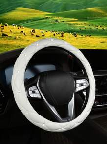 1pc Rhinestone Embellished Faux Sheepskin Car Steering Wheel Cover, Anti-Slip, Fits 14.5-15 Inch, Holiday Gift - Multicolor - View 17