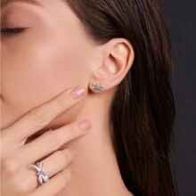 1 Pair Elegant 925 Silver Bowknot Earrings With Cubic Zirconia, Suitable For All Occasions