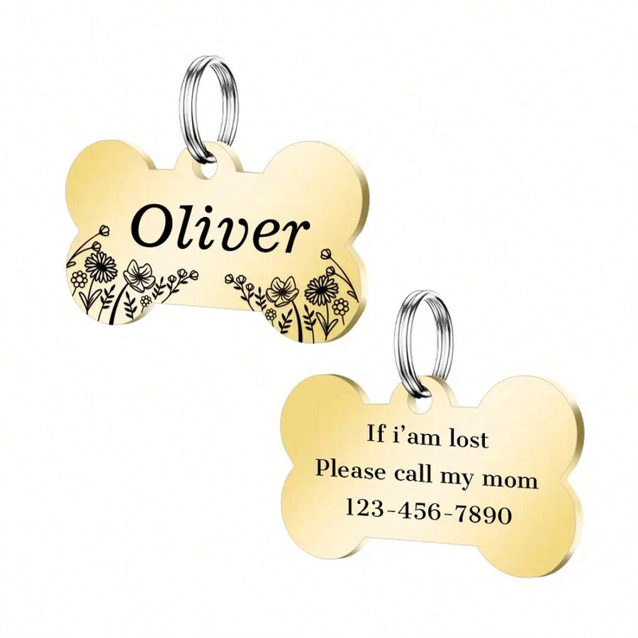 Customized Engraved Stainless Steel Pet Tag Dual Side For Name, Address And Phone Number