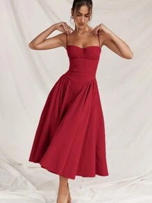 French Vintage Long Dresses With Halter - 紅色 - 查看 7