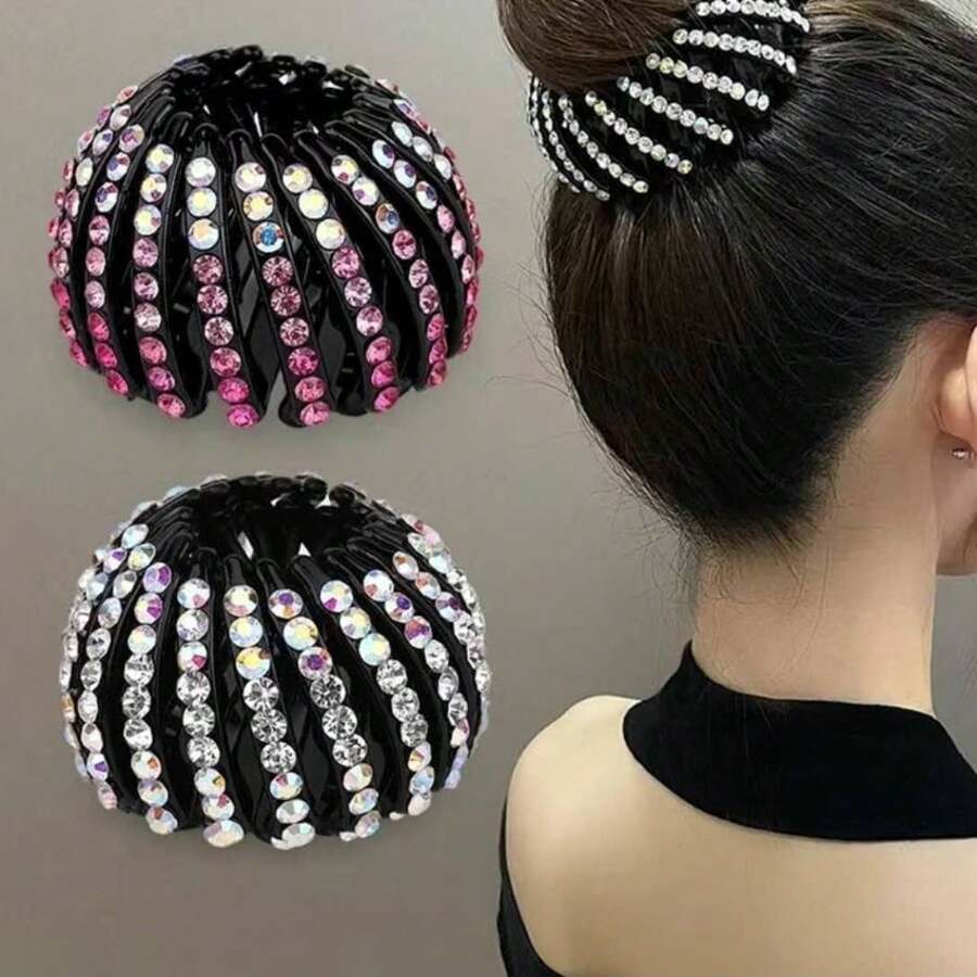 12 Stück/Set, modischer Strass 18-Zahn Bienenwaben Haarklammer, dehnbare Donut-Dutt-Maker Clips für Hochsteckfrisuren, elegantes & minimalistisches Design, Set in mehreren Farben, Haarstyling-Werkzeuge, Haarpflegeprodukte und Accessoires für Friseur-Salon, Reisekoffer-Grundausstattung