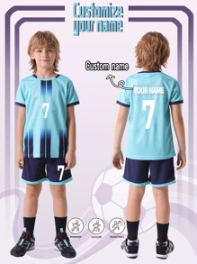 [Customized] 2pcs Tween Boy Casual Sports Training Quick-Dry Short Sleeve Sportswear Set, No.7, Suitable For Football, Exercise, Daily Wear, Customized Name Stylish, Fashion, Hipster, Casual, Minimal Chic Personalized, Customized, Custom, Unique Guy Costumes, Capsule Wardrobe, Boy Basic/Street Style Ideal Gifts For Him Boyfriend, Family, Friends For Birthdays, For Vacation/Holiday, For School/Competition, For Sports/Climbing