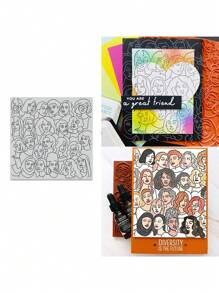 WUPARRSS 1 件全新创意手工 DIY 金属切割模具，带有不同人物的方形背景，采用优质碳钢压花切割模具纸板制成，适用于剪贴簿、相册框架、卡片、信封、邀请函