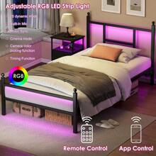 Twin Bed Frame With Charging Station, Metal Bed Frame With Port And Outlet, Black - Black - View 3