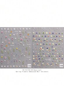 2 Sheets Spring And Summer Wedding Small Flower Embossed Nail Art Stickers, Summer Small Flower Embossed Nail Art Decals, 5D Adhesive Back Nail Art Self-Adhesive Decorative Accessories For Acrylic Nails, Ladies And Girls Nail Art Supplies, Holiday Gifts