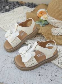 1 Pair Cute Bunny Ear Decor Beige Flat Sandals, Suitable For Summer - Beige - View 1
