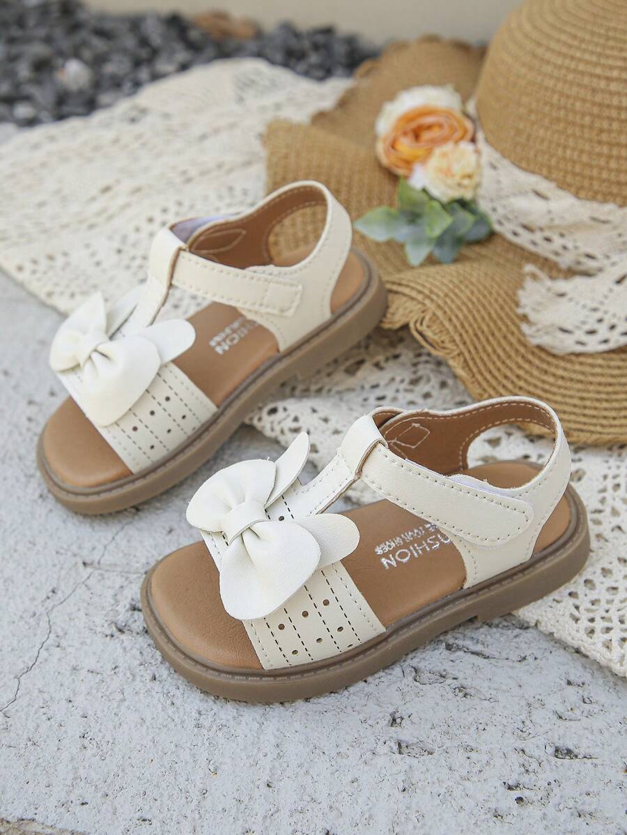 1 Pair Cute Bunny Ear Decor Beige Flat Sandals, Suitable For Summer - Beige - View 1
