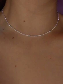 FOREVER QUEEN 925 Sterling Silber Minimalistische Runde Perlen Box Kette Halskette Einfache Minimalistische Halskette Schmuck Geschenk