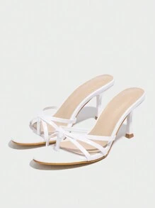 Women's Pointed Toe Slingback Stiletto High Heel Party Sandals, Breathable Open Toe Casual White PU Slip On Shoes,Spring Summer Outfits - White - View 4