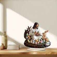 1pc Acrylic Easter Jesus And Rabbit Decoration With Painted Eggs, 2D Hope And Joy Tabletop Decor, Suitable For Home, Office Or Cafe - Unique Gift Idea, Holiday Decoration - Multicolor - View 5