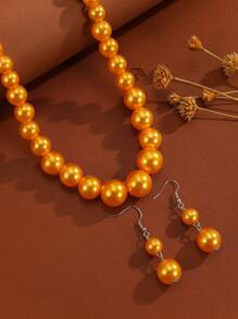 Minimalist Layered Beaded Necklace - Beige - View 5